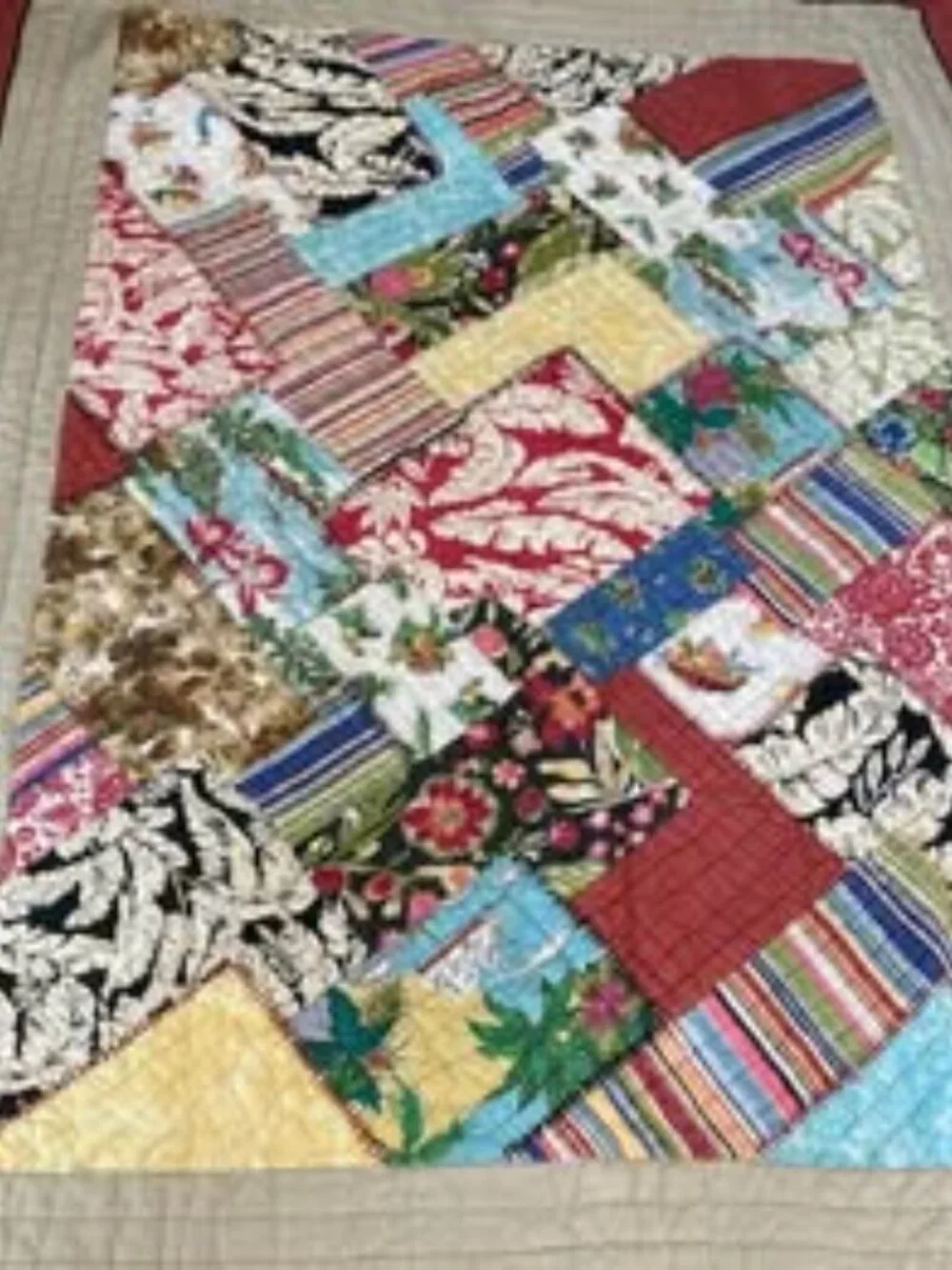 Pottery Barn Patchwork Hawaiian Luau Salsa Quilt Blanket TWIN 66x87 100% Cotton